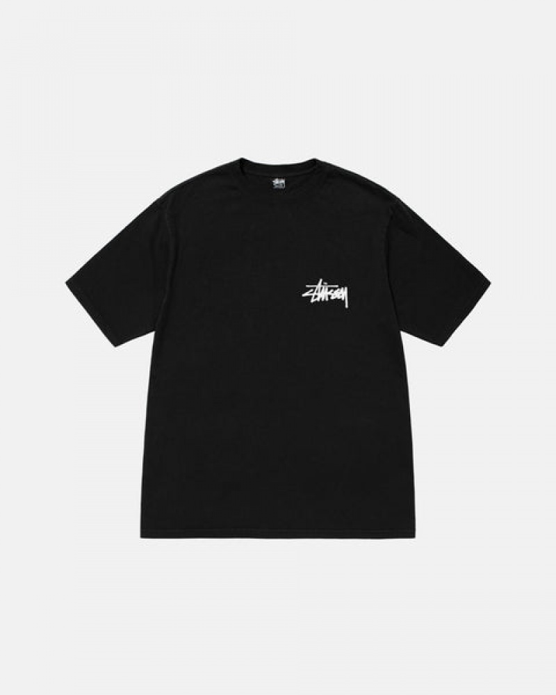 Black Stussy Old Phone Tee Pigment Dyed Men T Shirt | ORL-0446