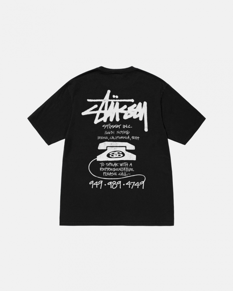 Black Stussy Old Phone Tee Pigment Dyed Women T Shirt | MJH-0213