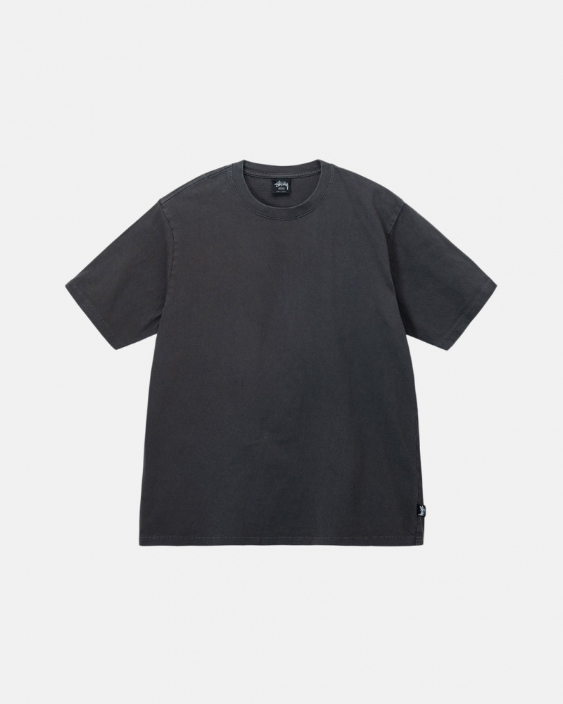 Black Stussy Pigment Dyed Crew Men T Shirt | FSE-7326