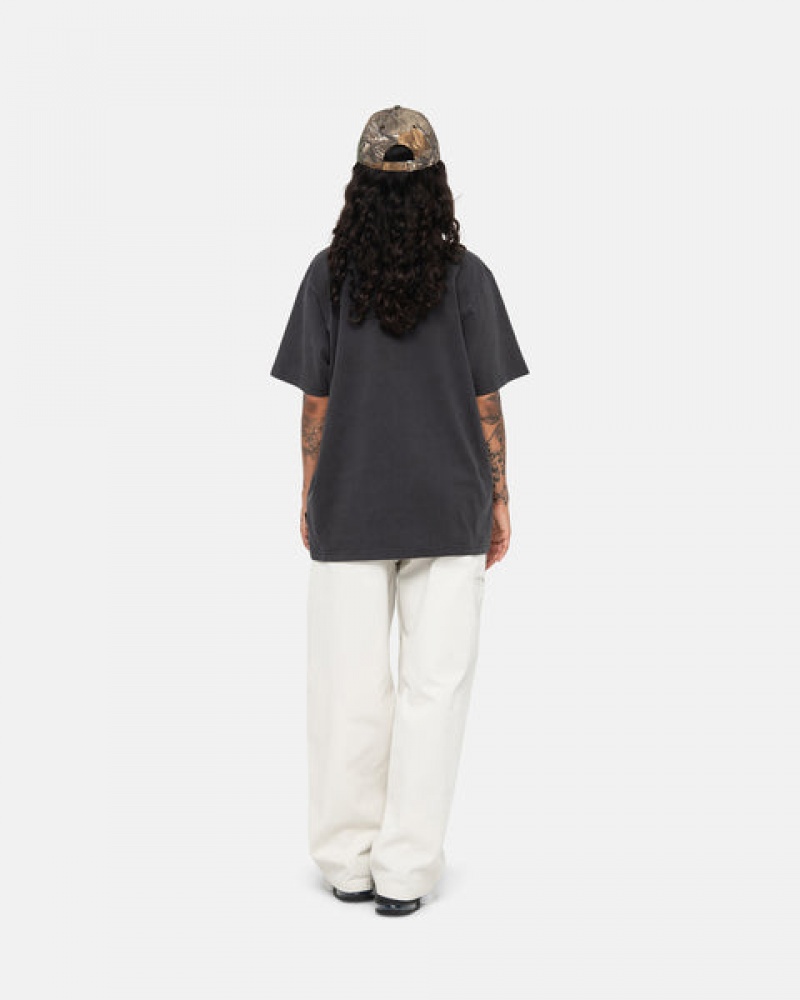 Black Stussy Pigment Dyed Crew Men Tops | QRH-0004