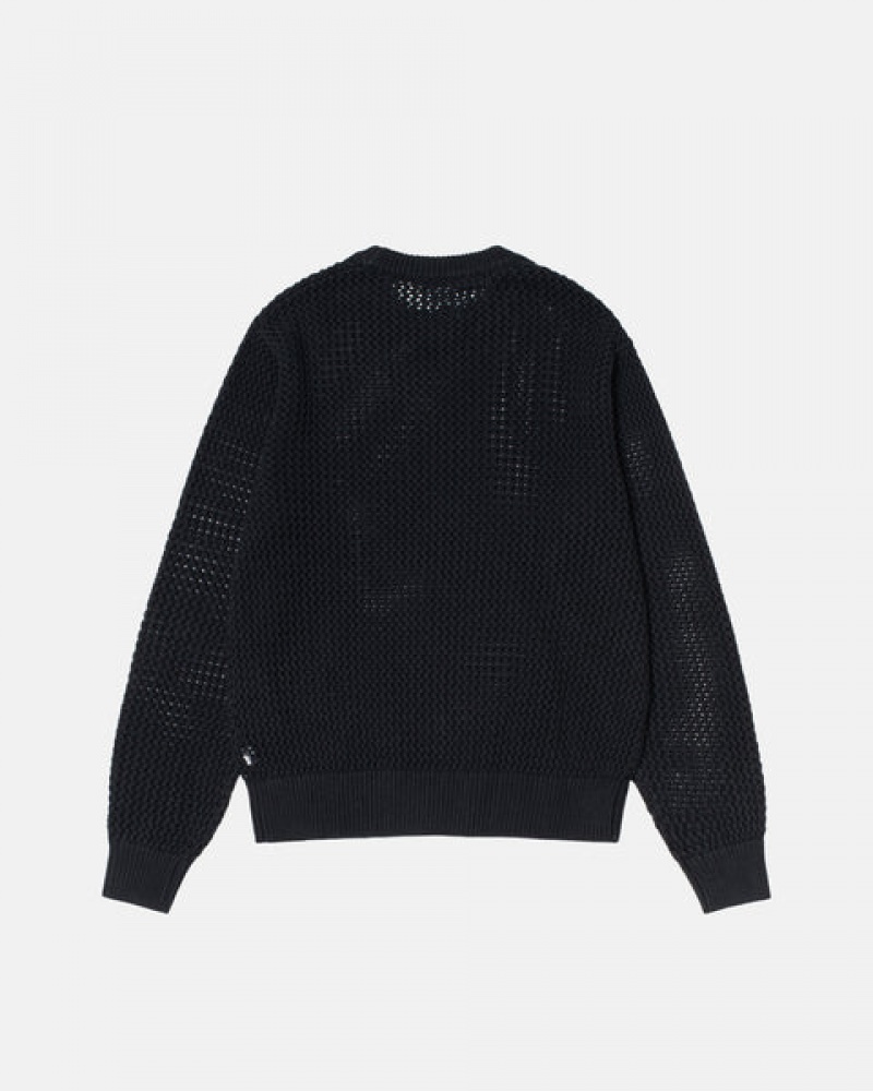 Black Stussy Pigment Dyed Loose Gauge Knit Sweater Women Sweaters | QXV-4323