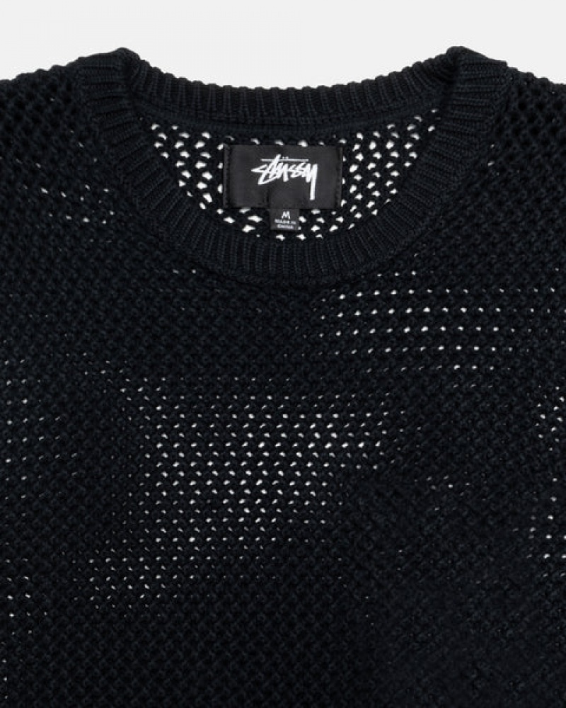 Black Stussy Pigment Dyed Loose Gauge Knit Sweater Women Sweaters | QXV-4323