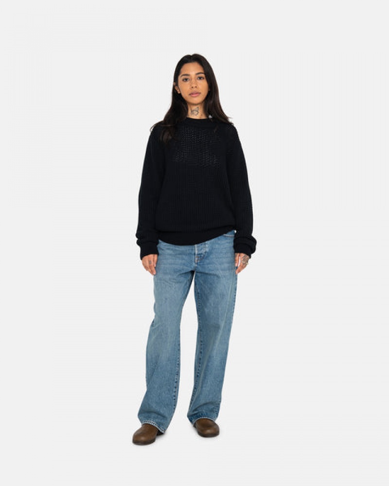 Black Stussy Pigment Dyed Loose Gauge Knit Sweater Women Sweaters | QXV-4323