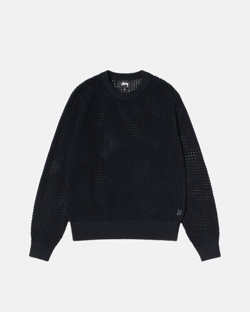 Black Stussy Pigment Dyed Loose Gauge Knit Sweater Women Sweaters | QXV-4323