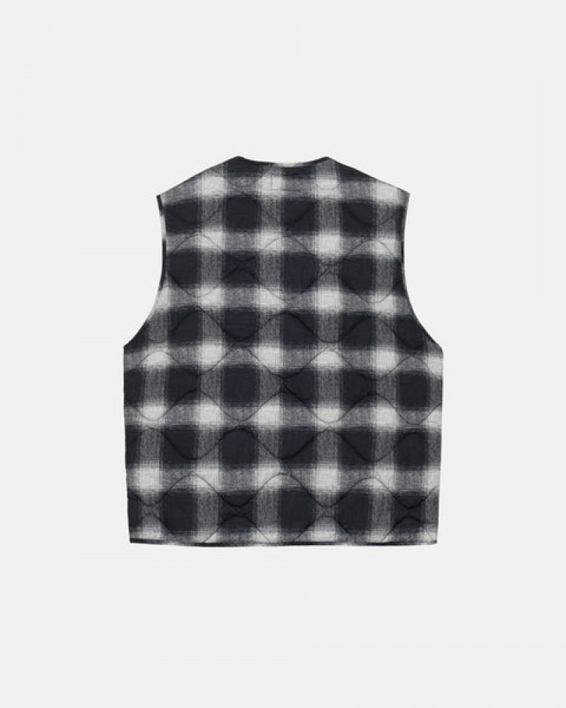 Black Stussy Plaid Nylon Liner Vest Men Vest | EDD-7567