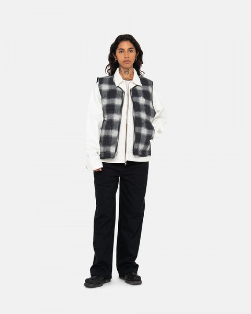 Black Stussy Plaid Nylon Liner Vest Men Vest | EDD-7567