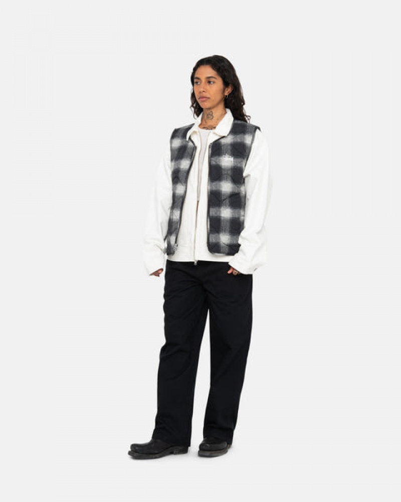 Black Stussy Plaid Nylon Liner Vest Men Vest | EDD-7567