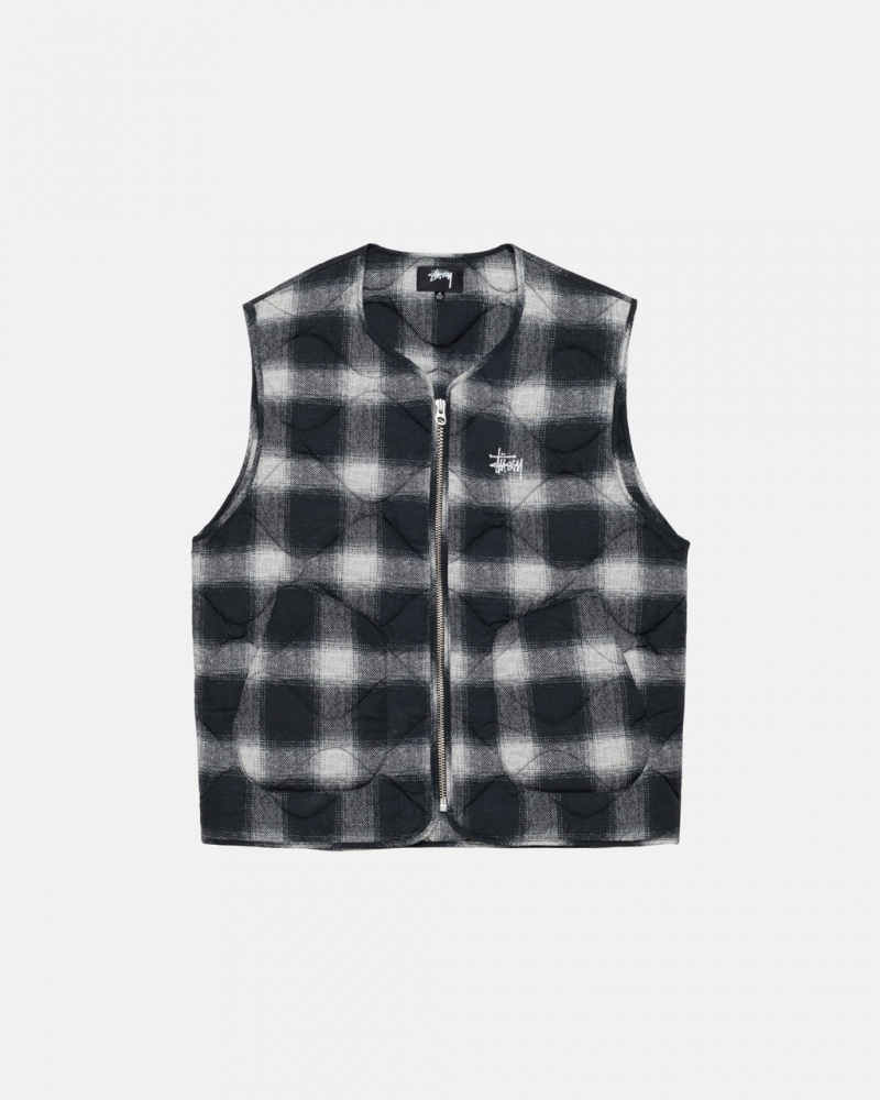 Black Stussy Plaid Nylon Liner Vest Men Vest | EDD-7567