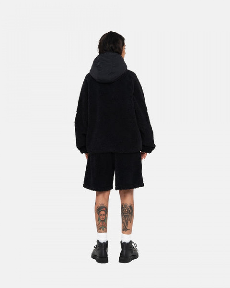 Black Stussy Sherpa Paneled Hooded Jacket Men Jackets | YLN-6089