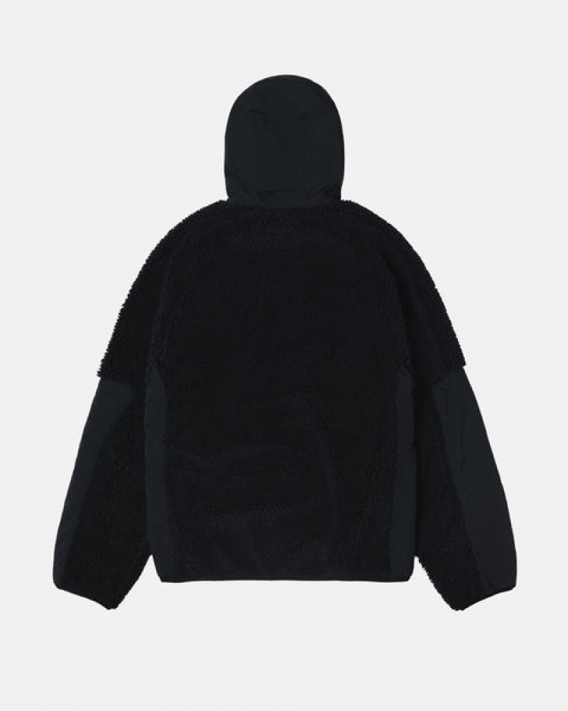 Black Stussy Sherpa Paneled Hooded Jacket Men Jackets | YLN-6089