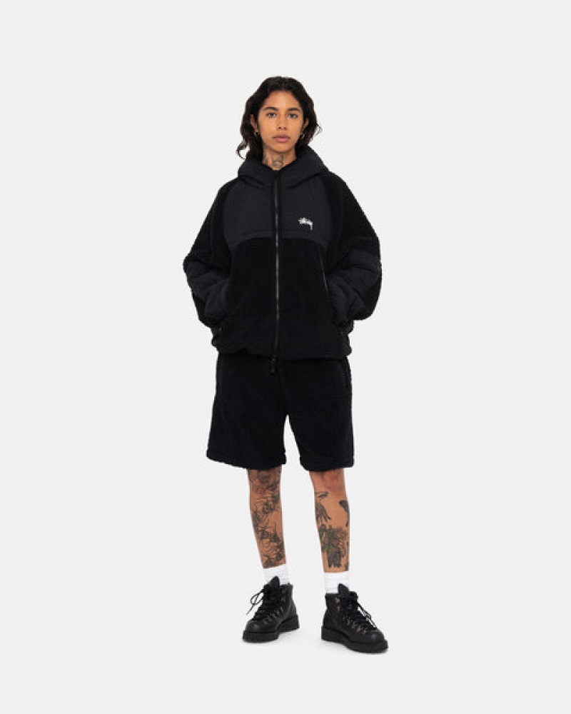 Black Stussy Sherpa Paneled Hooded Jacket Men Jackets | YLN-6089