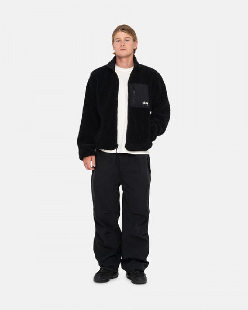 Black Stussy Sherpa Reversible Jacket Men Jackets | NOH-6970