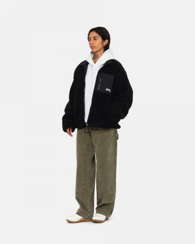 Black Stussy Sherpa Reversible Jacket Men Jackets | NOH-6970