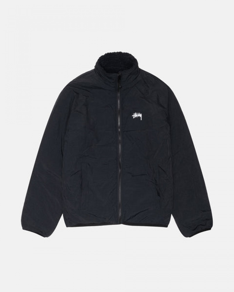 Black Stussy Sherpa Reversible Jacket Men Jackets | NOH-6970