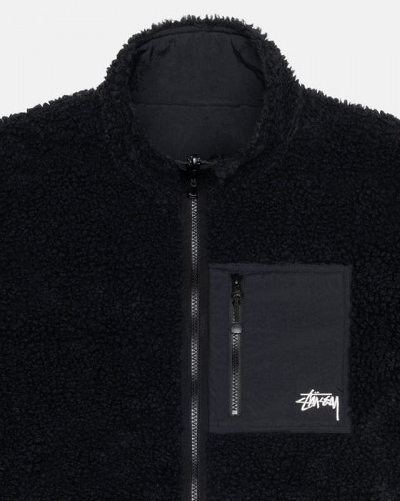 Black Stussy Sherpa Reversible Jacket Men Jackets | NOH-6970