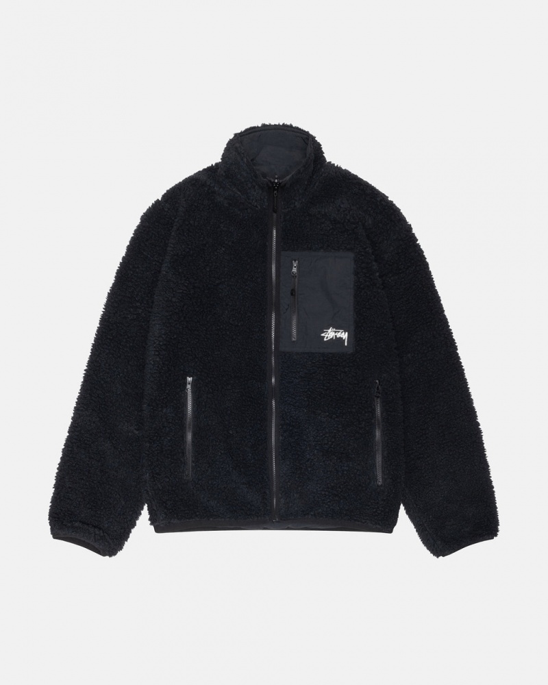 Black Stussy Sherpa Reversible Jacket Men Jackets | NOH-6970