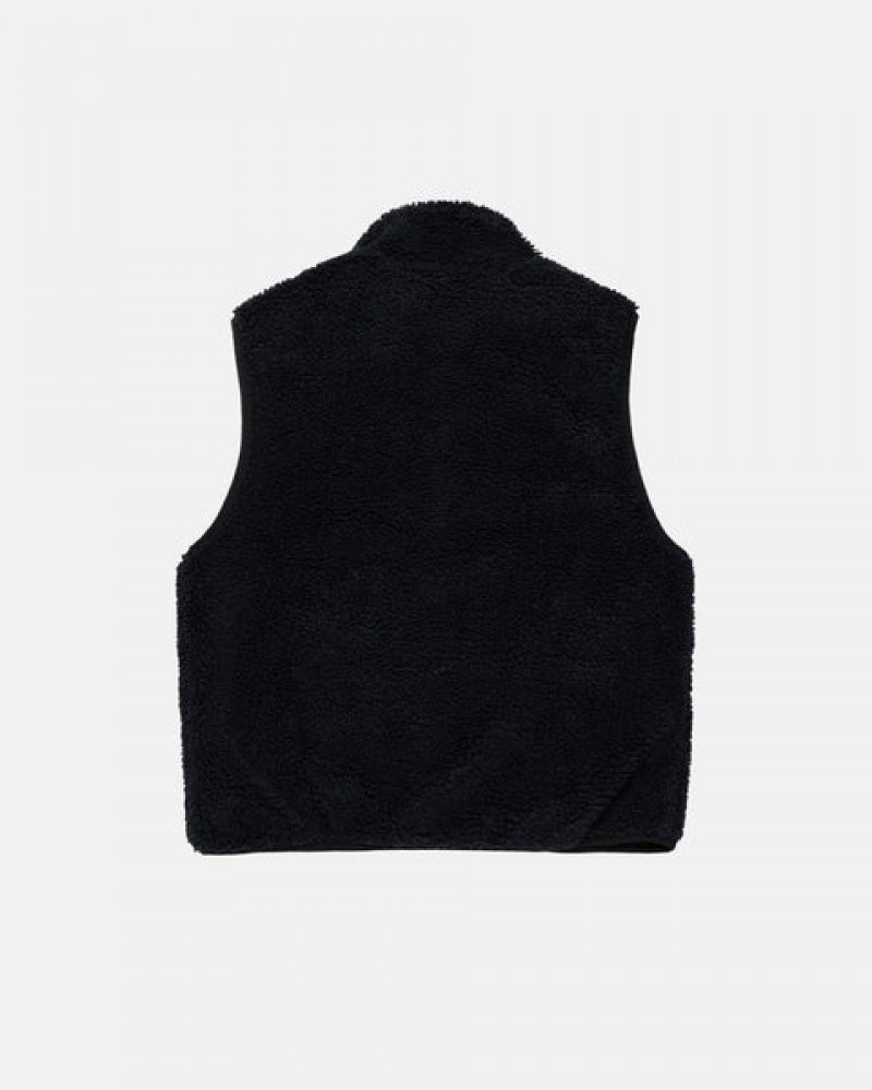 Black Stussy Sherpa Reversible Vest Men Vest | IFY-3294