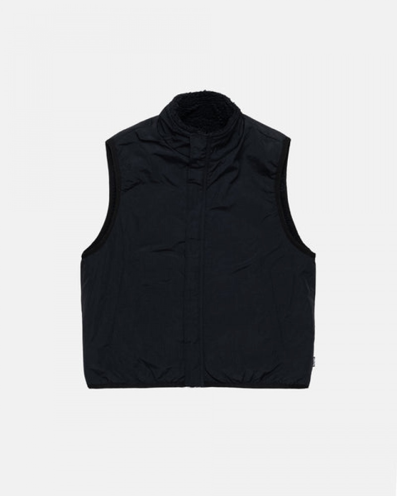 Black Stussy Sherpa Reversible Vest Men Vest | IFY-3294