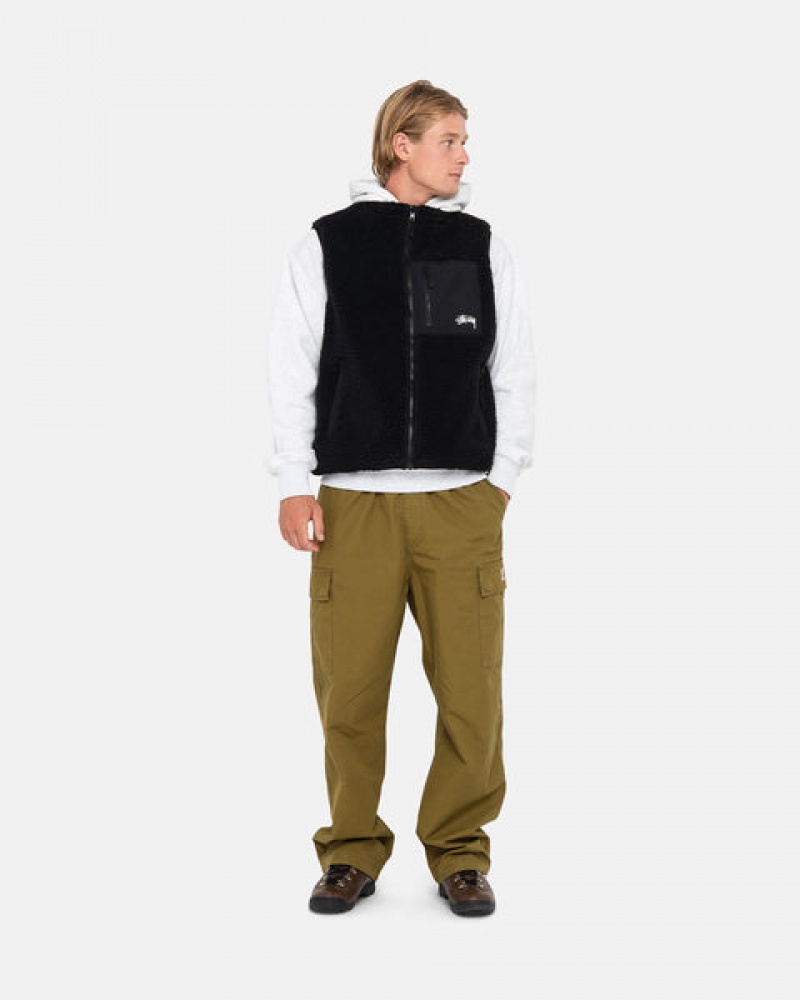 Black Stussy Sherpa Reversible Vest Men Vest | IFY-3294