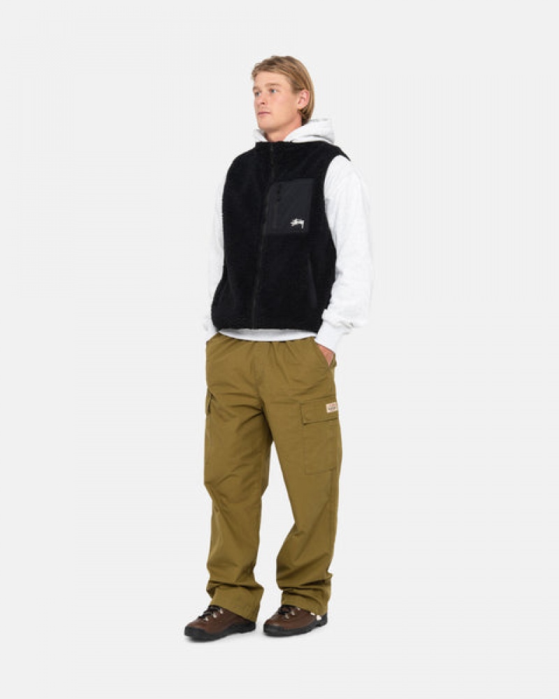 Black Stussy Sherpa Reversible Vest Men Vest | IFY-3294