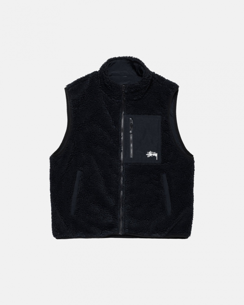 Black Stussy Sherpa Reversible Vest Men Vest | IFY-3294