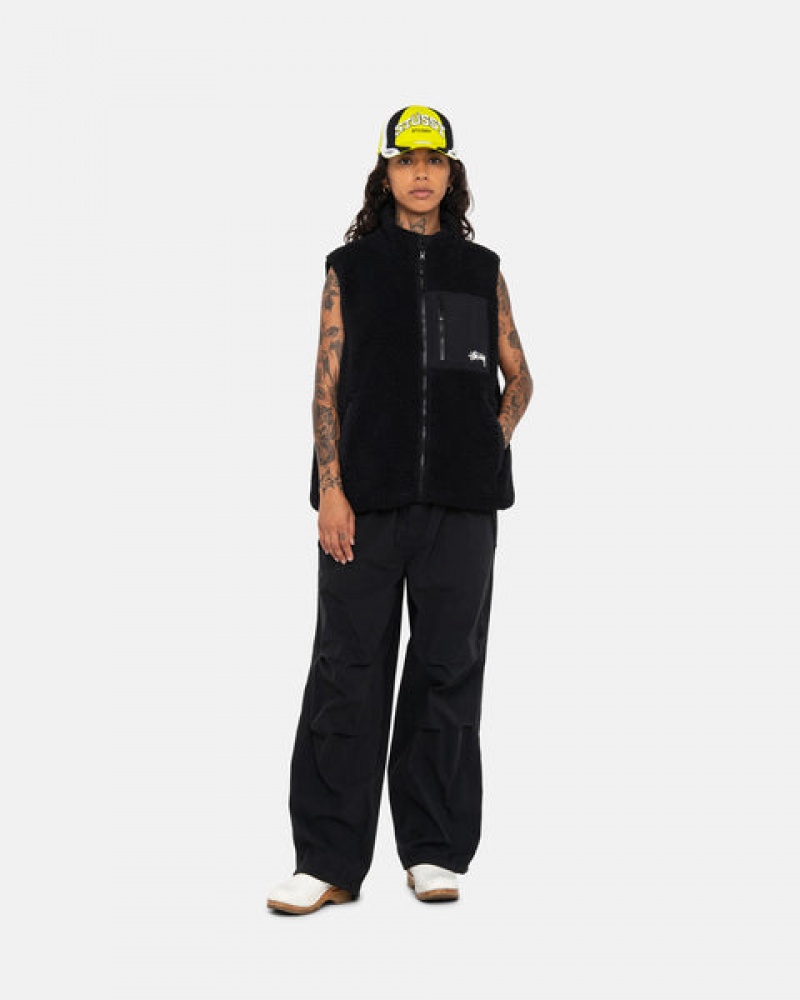 Black Stussy Sherpa Reversible Vest Women Vest | XQH-2188