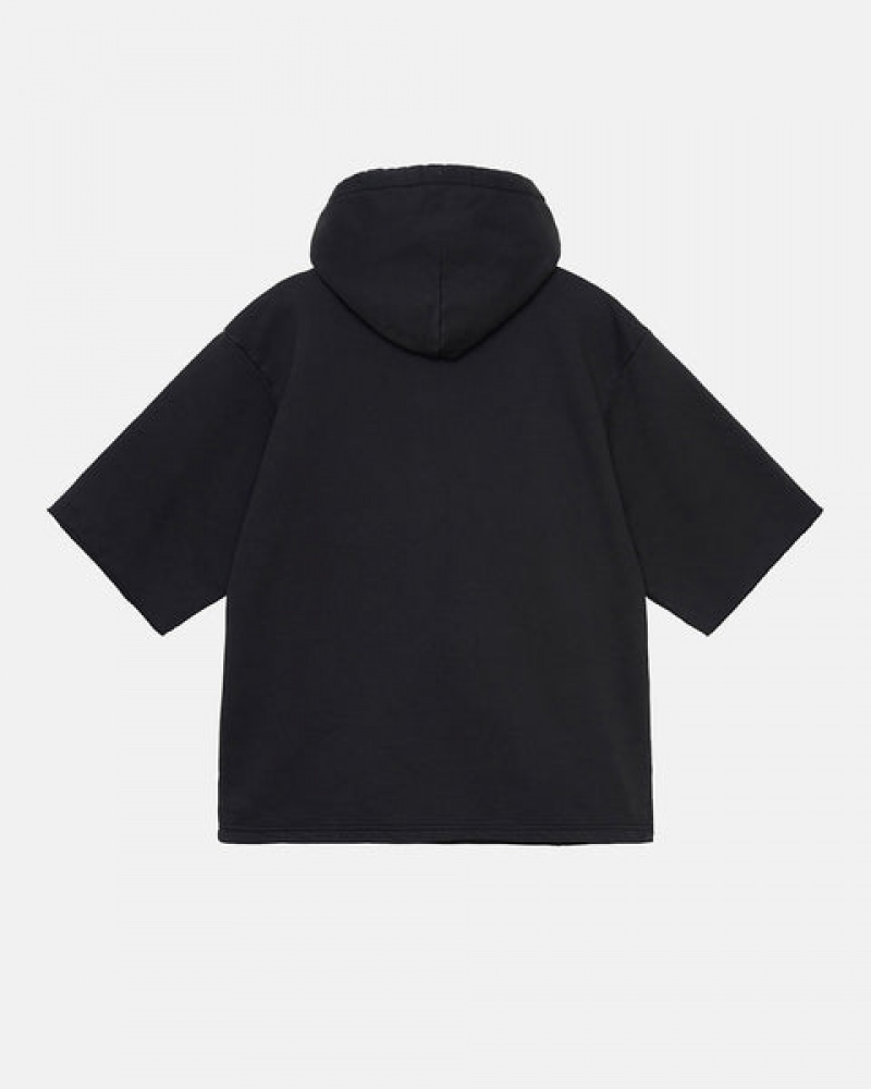 Black Stussy Ss Boxy Cropped Hoodie Men Hoodie | CRR-0153