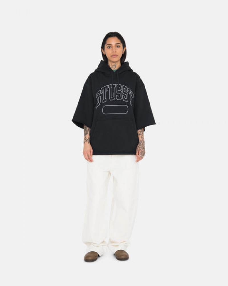 Black Stussy Ss Boxy Cropped Hoodie Men Hoodie | CRR-0153