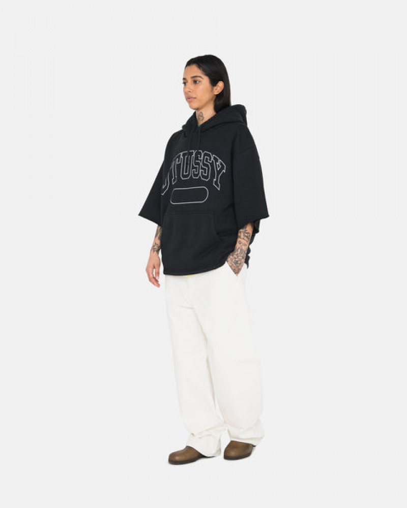 Black Stussy Ss Boxy Cropped Hoodie Men Hoodie | CRR-0153