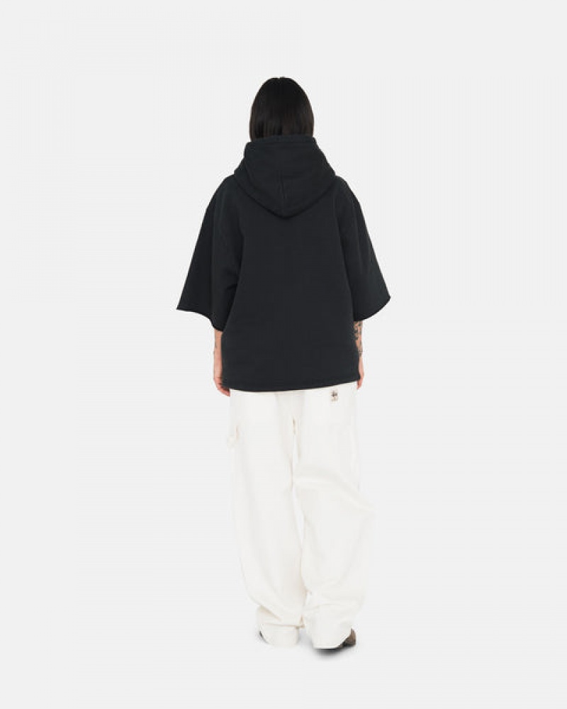 Black Stussy Ss Boxy Cropped Hoodie Men Hoodie | CRR-0153