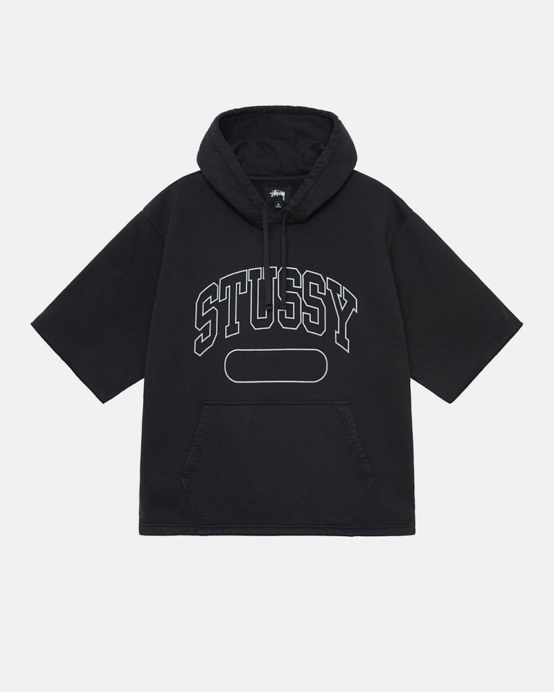 Black Stussy Ss Boxy Cropped Hoodie Men Hoodie | CRR-0153