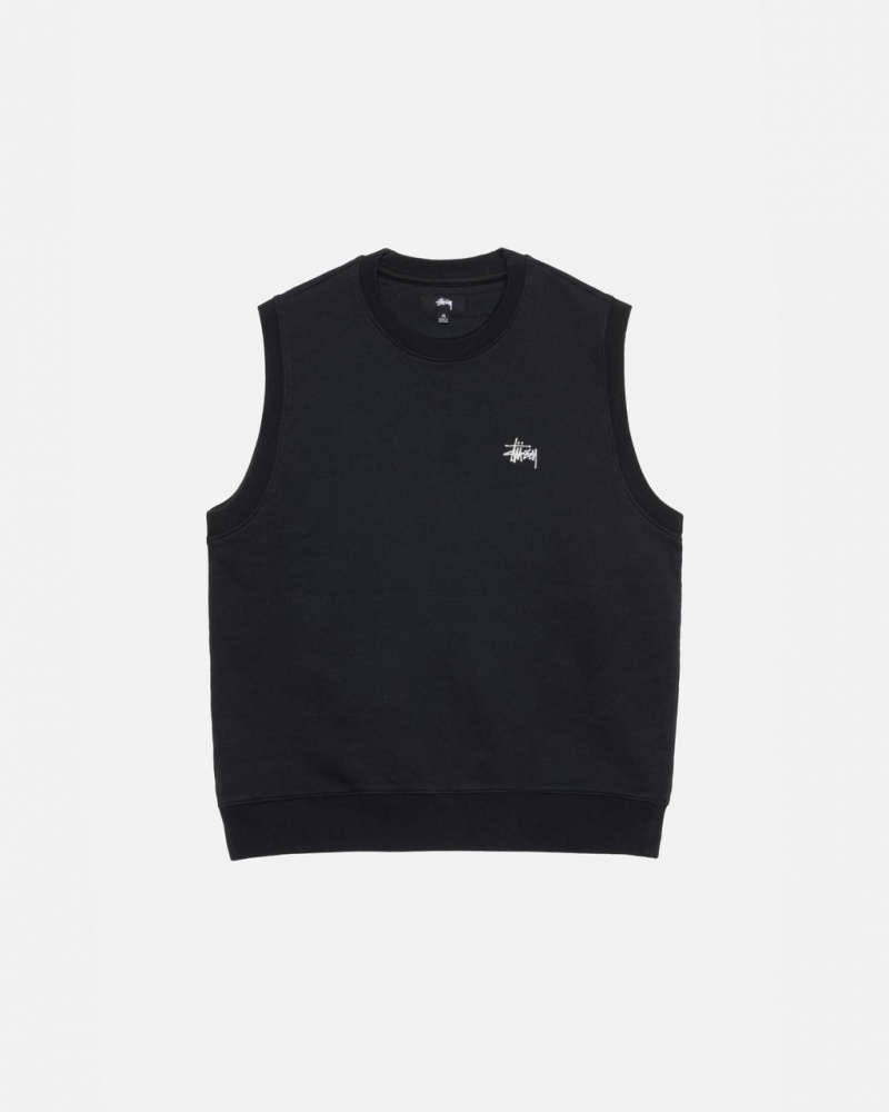 Black Stussy Stock Fleece Vest Men Sweatshirts | QXY-0124