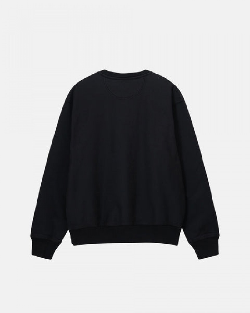 Black Stussy Stock Logo Crew Men Sweatshirts | NDA-7580