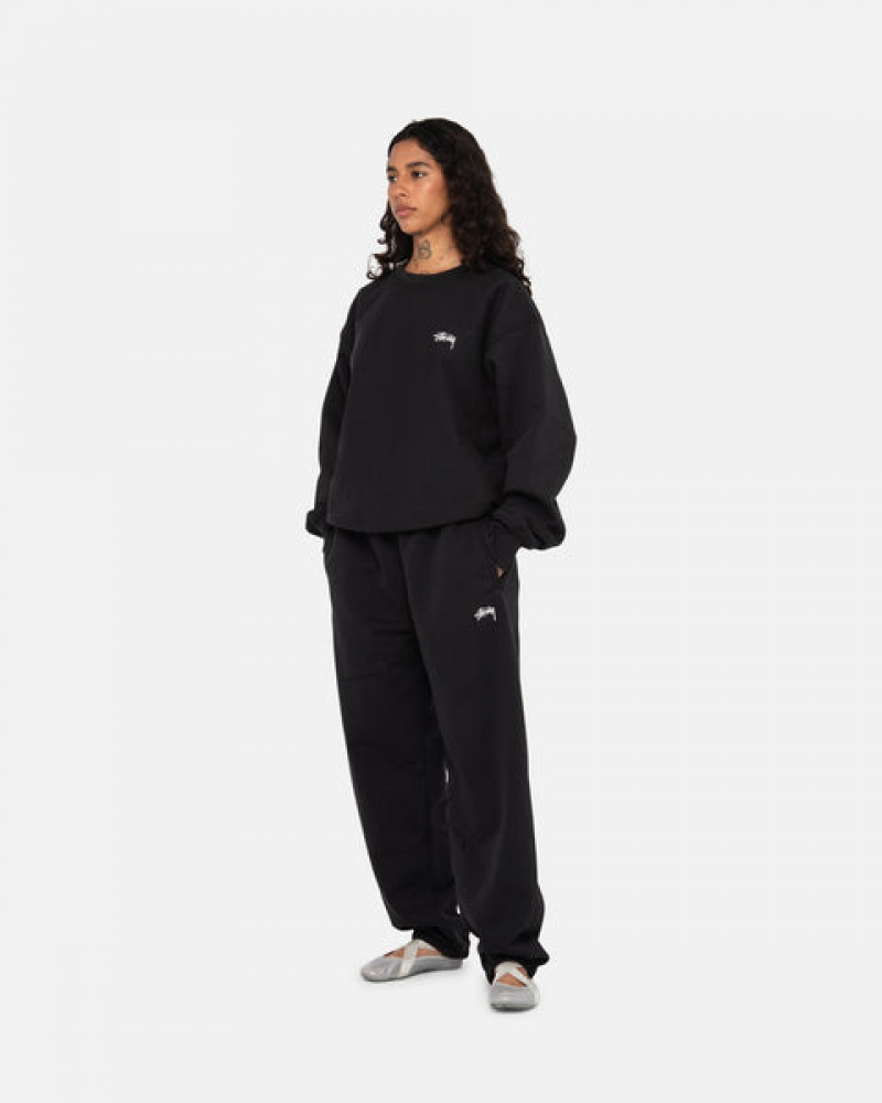 Black Stussy Stock Logo Crew Men Sweatshirts | NDA-7580