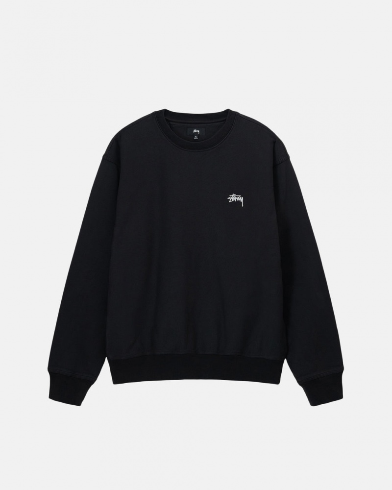 Black Stussy Stock Logo Crew Men Sweatshirts | NDA-7580