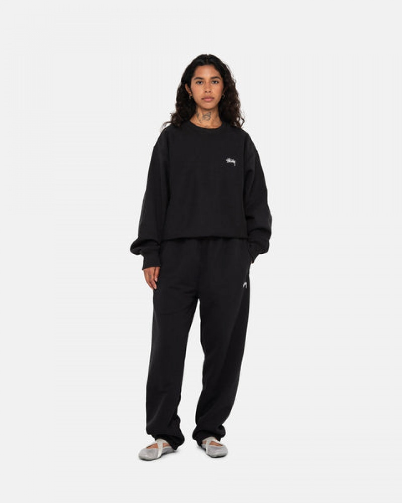 Black Stussy Stock Logo Crew Women Sweatshirts | IVC-3774