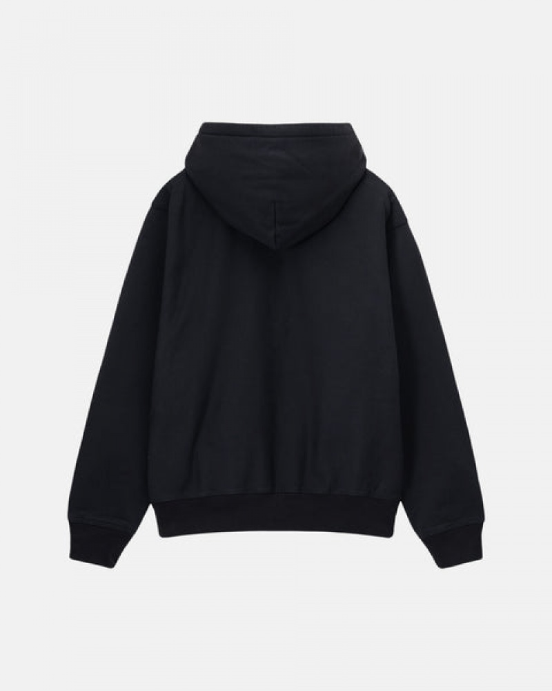 Black Stussy Stock Logo Zip Hoodie Men Hoodie | TLF-3326