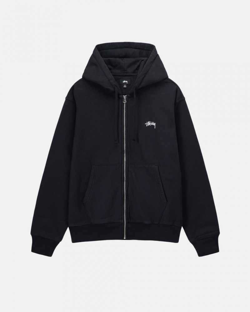 Black Stussy Stock Logo Zip Hoodie Men Hoodie | TLF-3326