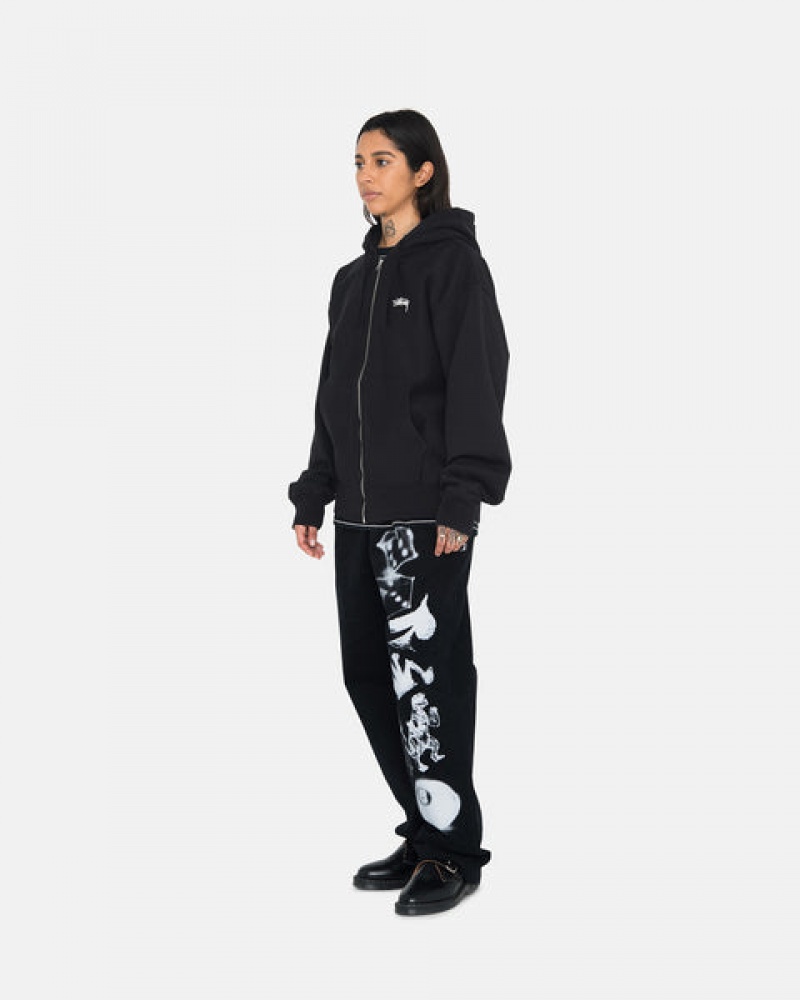 Black Stussy Stock Logo Zip Hoodie Women Hoodie | VIA-0085