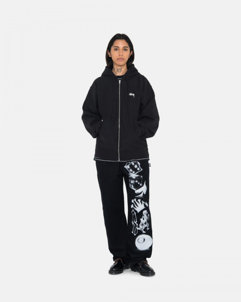 Black Stussy Stock Logo Zip Hoodie Women Hoodie | VIA-0085