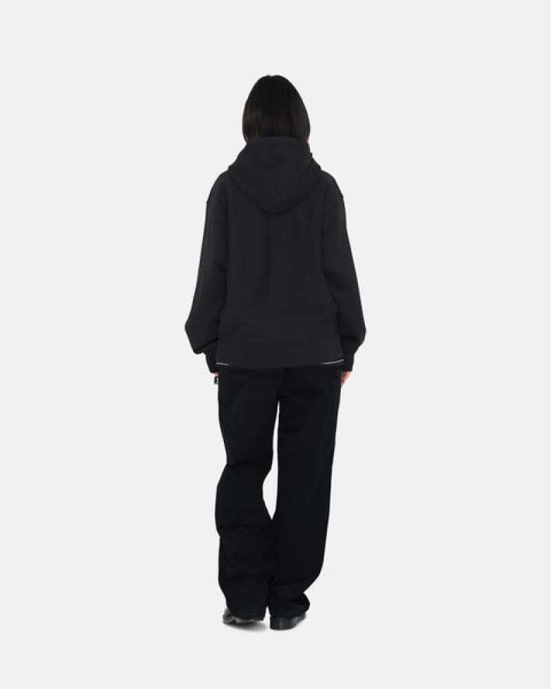 Black Stussy Stock Logo Zip Hoodie Women Hoodie | VIA-0085