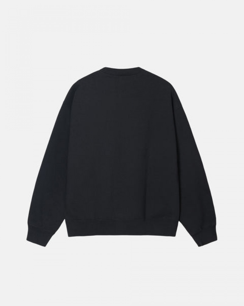 Black Stussy Stone Wash Fleece Crew Women Sweatshirts | NFR-2590