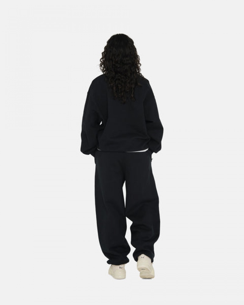 Black Stussy Stone Wash Fleece Crew Women Sweatshirts | NFR-2590