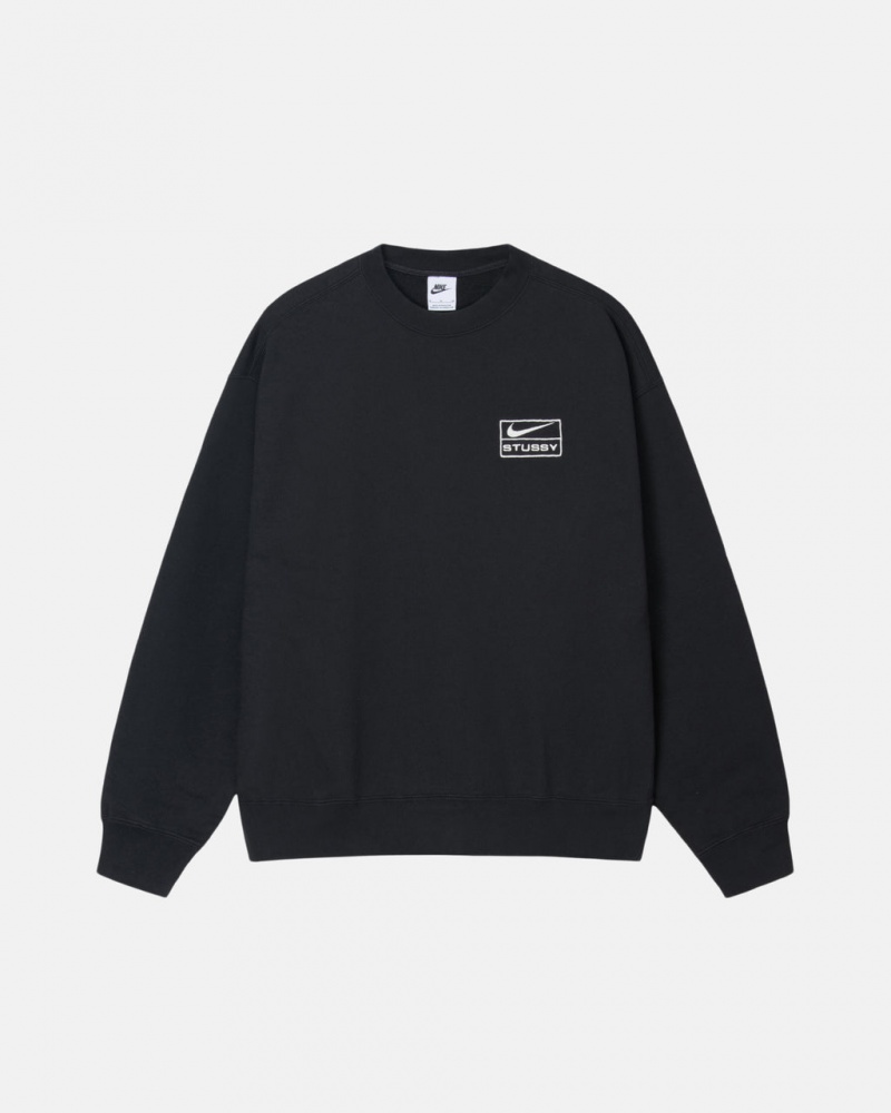 Black Stussy Stone Wash Fleece Crew Women Sweatshirts | NFR-2590