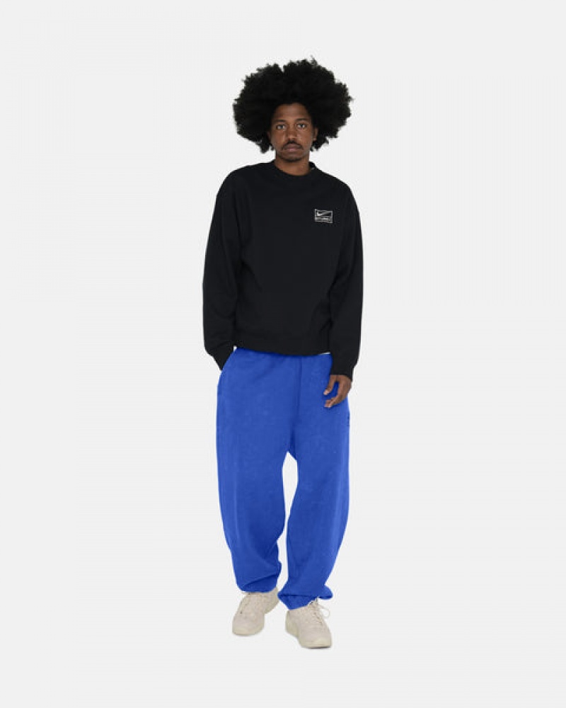 Black Stussy Stone Wash Fleece Crew Men Sweatshirts | KSF-5735