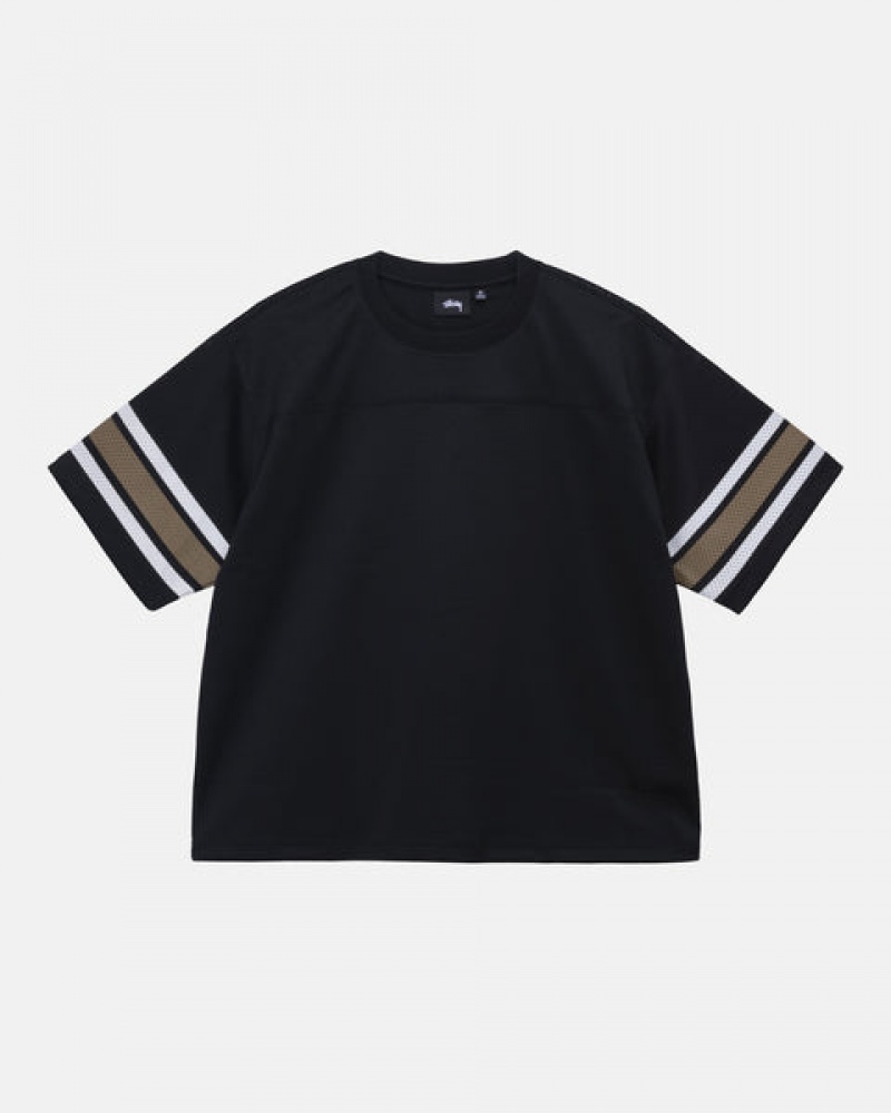 Black Stussy Surfman Mesh Football Jersey Men Tops | YHD-8108