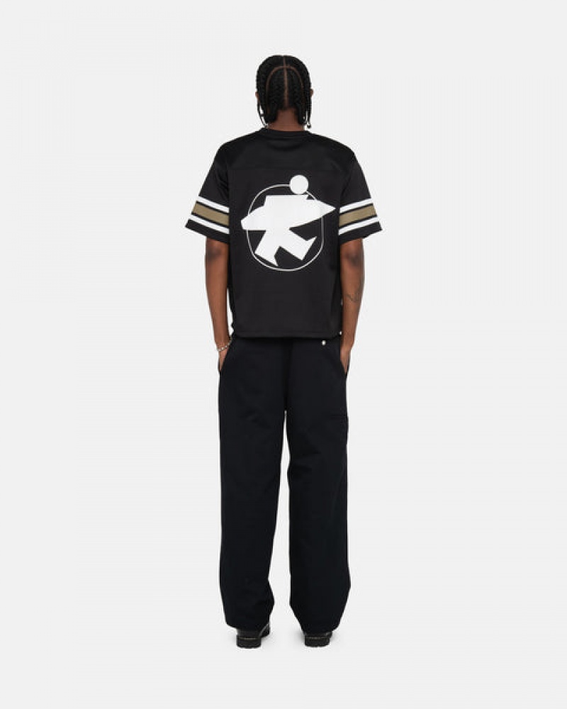 Black Stussy Surfman Mesh Football Jersey Men Tops | YHD-8108