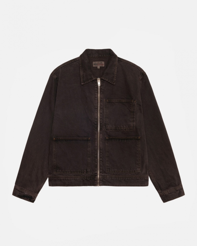 Black Stussy Zip Work Jacket Denim Men Jackets | IRZ-1618