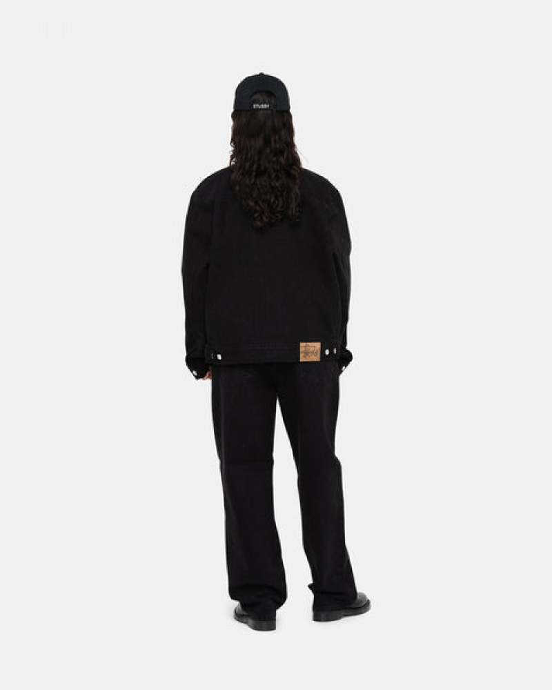 Black / Black Stussy Zip Work Jacket Overdyed Women Denim | SOL-7083