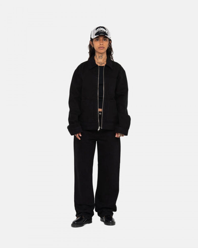 Black / Black Stussy Zip Work Jacket Overdyed Women Denim | SOL-7083